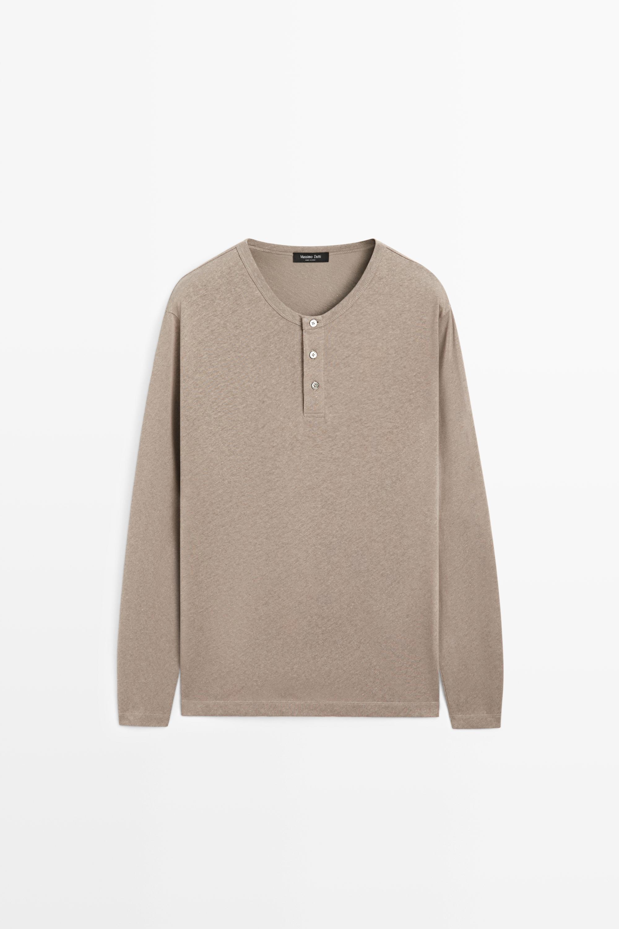 Long sleeve henley neck T-shirt